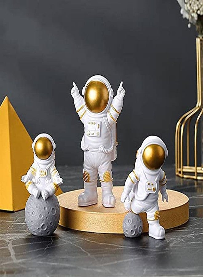 Asng 3pcs Astronaut Desktop Ornaments Resin Spaceman Figure Toy Cake Topper Tabletop Ornament for Kids Party Gift Decor-Gold - Image 5